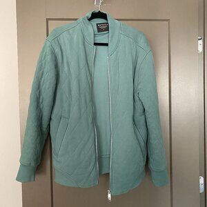 Athleta Retro Ultraplush Quilted Sage Green Long Bomber Jacket Sz M